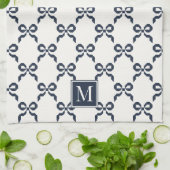 Americana Folk Art Navy Bow Quilt Pattern キッチンタオル (折り畳み)