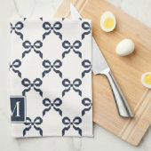 Americana Folk Art Navy Bow Quilt Pattern キッチンタオル (四つ折り)