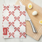 Americana Folk Art Red Bow Quilt Pattern キッチンタオル (四つ折り)