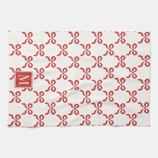 Americana Folk Art Red Bow Quilt Pattern キッチンタオル (横)