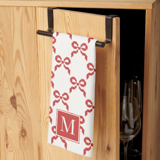 Americana Folk Art Red Bow Quilt Pattern キッチンタオル (三つ折り)