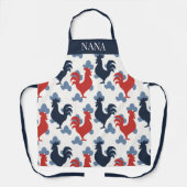 Americana Folk Art Roosters – Rustic Farm Pattern エプロン (正面)