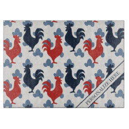 Americana Folk Art Roosters – Rustic Farm Pattern カッティングボード