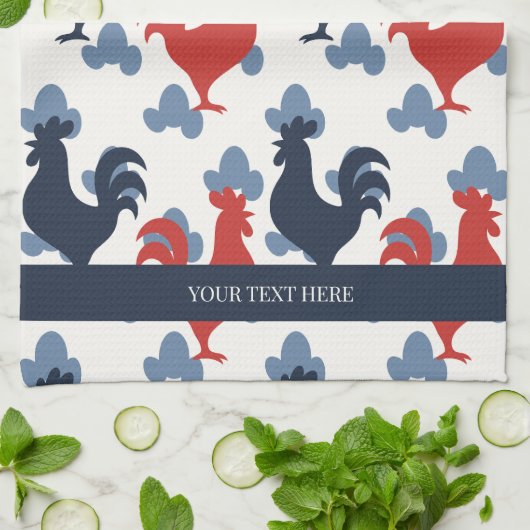 Americana Folk Art Roosters – Rustic Farm Pattern キッチンタオル (折り畳み)