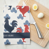 Americana Folk Art Roosters – Rustic Farm Pattern キッチンタオル (四つ折り)