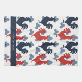 Americana Folk Art Roosters – Rustic Farm Pattern キッチンタオル