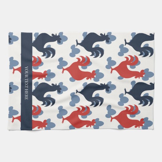Americana Folk Art Roosters – Rustic Farm Pattern キッチンタオル (横)