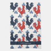 Americana Folk Art Roosters – Rustic Farm Pattern キッチンタオル (縦)