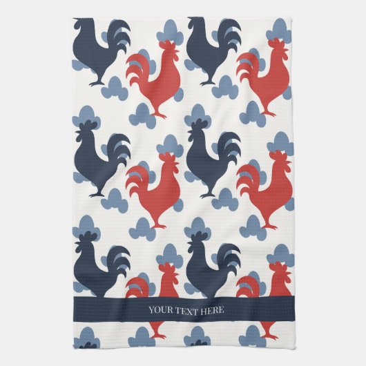 Americana Folk Art Roosters – Rustic Farm Pattern キッチンタオル (縦)