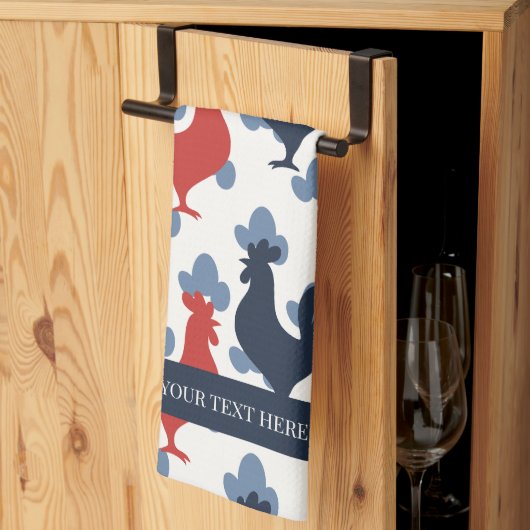 Americana Folk Art Roosters – Rustic Farm Pattern キッチンタオル (三つ折り)