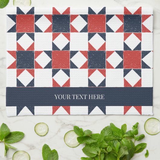 Americana Folk Art Star Quilt Pattern キッチンタオル (折り畳み)