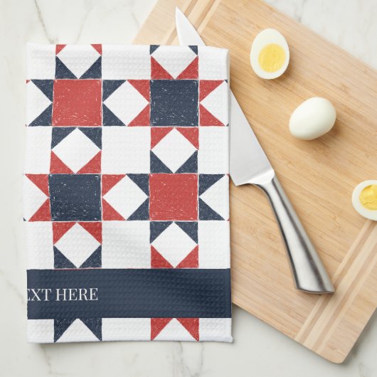 Americana Folk Art Star Quilt Pattern キッチンタオル (四つ折り)