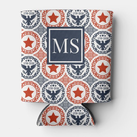 Americana Heritage Eagle Damask Monogram 缶クーラー (正面)