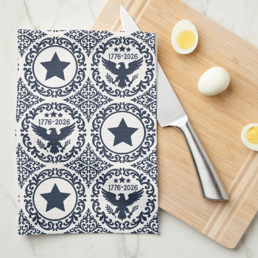 Americana Heritage Eagle Medallion (Navy Cream) キッチンタオル (四つ折り)