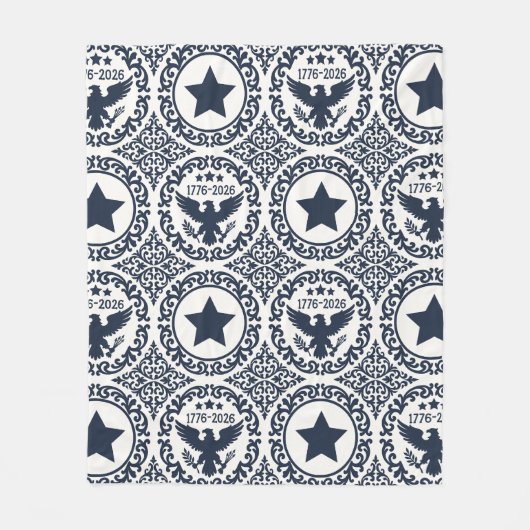 Americana Heritage Eagle Medallion (Navy Cream) フリースブランケット (正面)