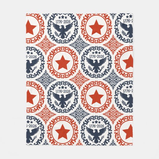 Americana Heritage Eagle Medallion -Navy Red Cream フリースブランケット (正面)