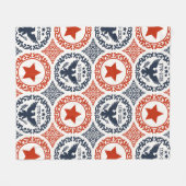 Americana Heritage Eagle Medallion -Navy Red Cream フリースブランケット (正面(横))