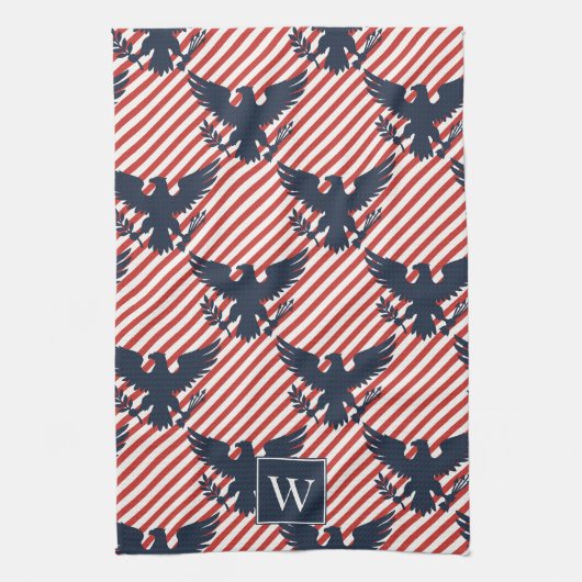 Americana Heritage Eagle Stripe Monogram キッチンタオル (縦)