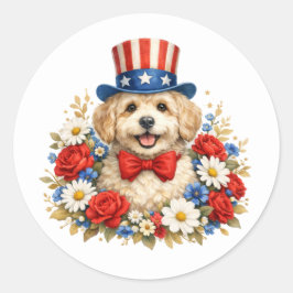 Americana Puppy Illustration ラウンドシール