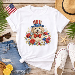 Americana Puppy Illustration Tシャツ
