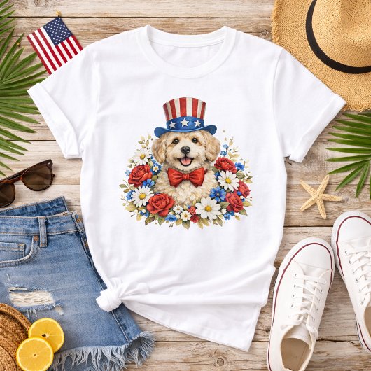 Americana Puppy Illustration Tシャツ