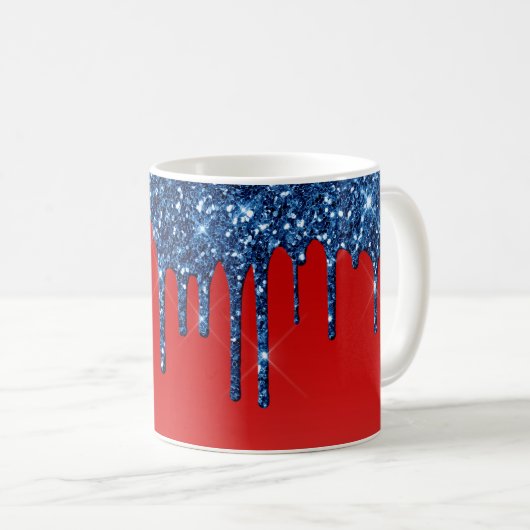 Americana Red Blue Glitter Drip コーヒーマグカップ (正面右)