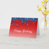 Americana Red Blue Glitter Drip Birthday カード (黄色い花)