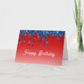 Americana Red Blue Glitter Drip Birthday カード (正面)