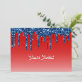 Americana Red Blue Glitter Drip Birthday 招待状 (スタンド正面)