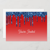 Americana Red Blue Glitter Drip Birthday 招待状 (正面/裏面)