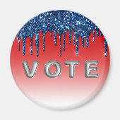 Americana Red Blue Glitter Drip Vote マグネット (正面)