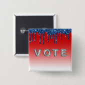Americana Red Blue Glitter Drip Vote 缶バッジ (正面&裏面)