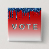 Americana Red Blue Glitter Drip Vote 缶バッジ (正面)