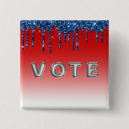 Americana Red Blue Glitter Drip Vote 缶バッジ