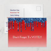 Americana Red Blue Glitter Drip Vote Reminder ポストカード (正面/裏面)