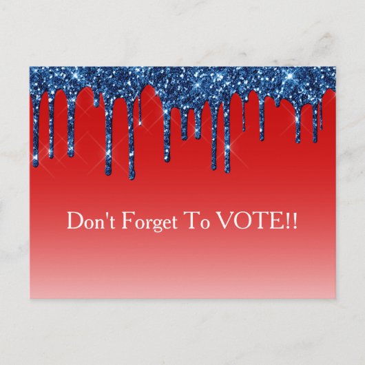 Americana Red Blue Glitter Drip Vote Reminder ポストカード (正面)