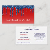 Americana Red Blue Glitter Drip Vote Reminder 名刺 (正面/裏面)