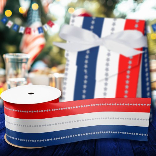 Americana Red White Blue Stars & Stripes サテンリボン