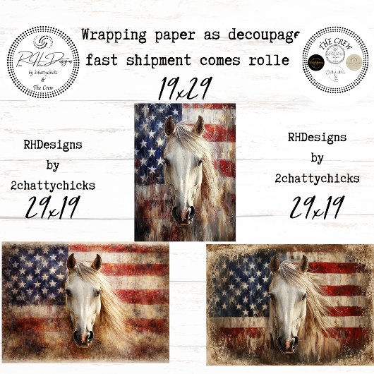 American's 250th Celebration Horses Flags Decoupag ラッピングペーパーシート