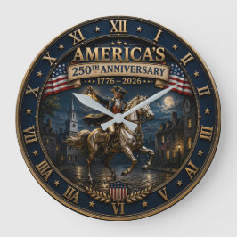 America's 250th Anniversary 1776–2026 Revolutionar ラージ壁時計