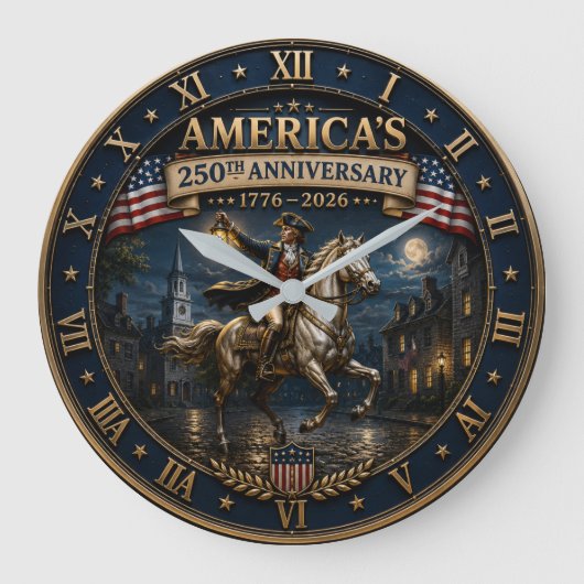 America's 250th Anniversary 1776–2026 Revolutionar ラージ壁時計 (正面)