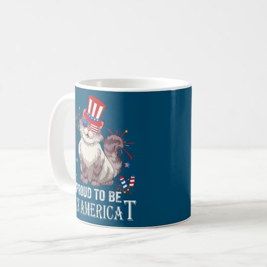 Americat誇りを持った Cat米国国旗Happy Foth Foth コーヒーマグカップ (正面左)