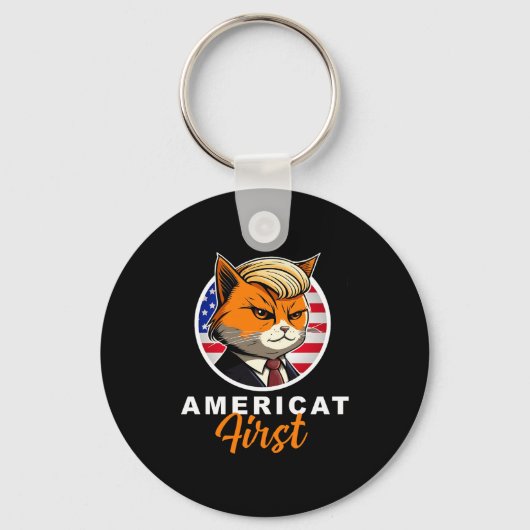 Americat First Funny Patriot America Cats Presiden キーホルダー (正面)
