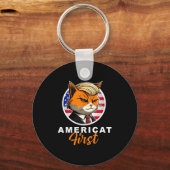 Americat First Funny Patriot America Cats Presiden キーホルダー (正面)