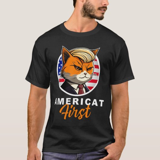 Americat First Funny Patriot America Cats Presiden Tシャツ (正面)