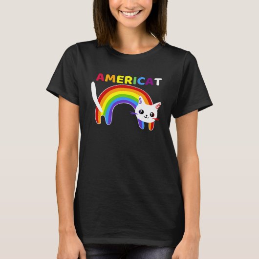 Americat LGBT Meowica Happyy Fourth of Julyy Tシャツ (正面)