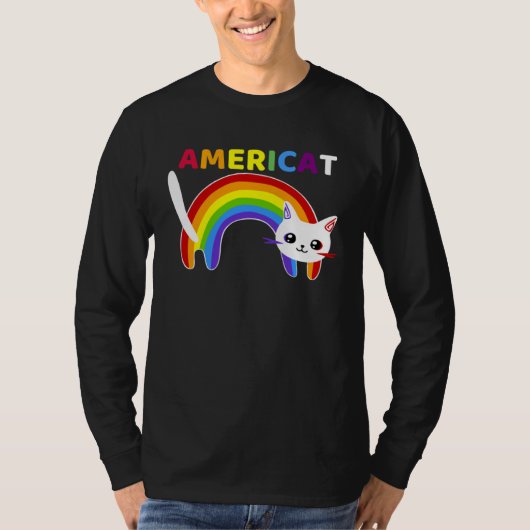 Americat LGBT Meowica Happyy Fourth of Julyy Tシャツ (正面)
