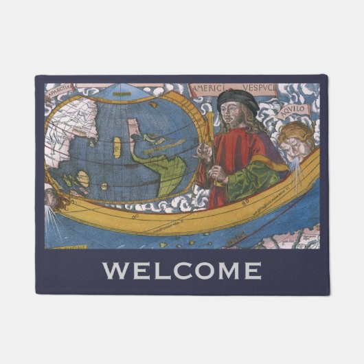 Amerigo Vespucci Explorerアメリカの地図 ドアマット (正面)