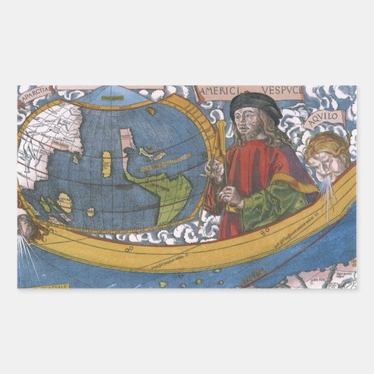 Amerigo Vespucci Explorerアメリカの地図 長方形シール (正面)