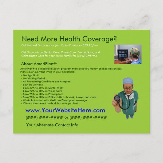 AmeriPlanの健康保険の郵便はがき ポストカード (正面)